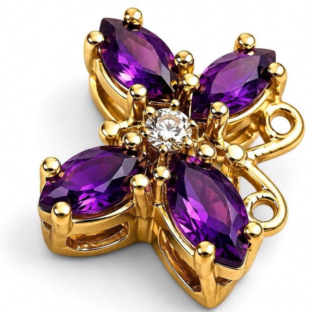 Richard Klein 14K Gold Butterfly Amethyst Slide Charm Hidden Bail 2.86g - Picture 5 of 9